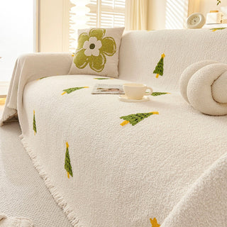 Funda de sofá con estampado de árbol de Navidad, festiva, acogedora y elegante, decoración navideña para tu sala de estar