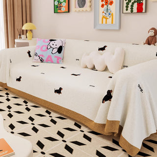Funda de sofá de tela de felpa con estampado de perros para amantes de las mascotas, diseño suave y acogedor