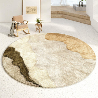 Alfombra redonda abstracta, fácil de limpiar, en tonos tierra, a prueba de derrames, apta para mascotas, moderna, para sala de estar