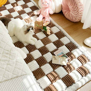 Funda de sofá grande cuadrada a cuadros para perros y gatos