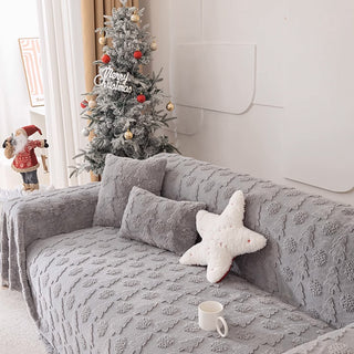 Funda de sofá de felpa con estampado de árbol de Navidad en 3D con acogedora textura cóncava-convexa