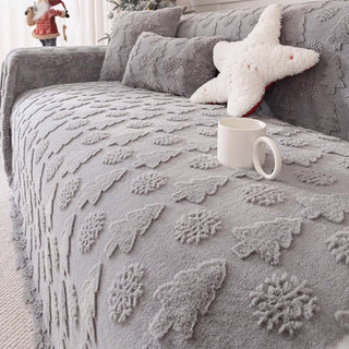 Funda de sofá de felpa con estampado de árbol de Navidad en 3D con acogedora textura cóncava-convexa