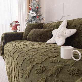 Funda de sofá de felpa con estampado de árbol de Navidad en 3D con acogedora textura cóncava-convexa