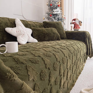 Funda de sofá de felpa con estampado de árbol de Navidad en 3D con acogedora textura cóncava-convexa