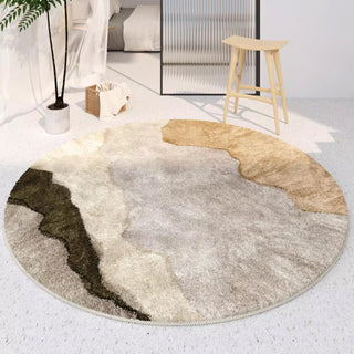 Alfombra redonda abstracta, fácil de limpiar, en tonos tierra, a prueba de derrames, apta para mascotas, moderna, para sala de estar