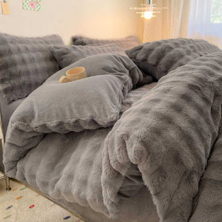 Juego de sábanas Puffy Comfort de piel sintética de conejo engrosada