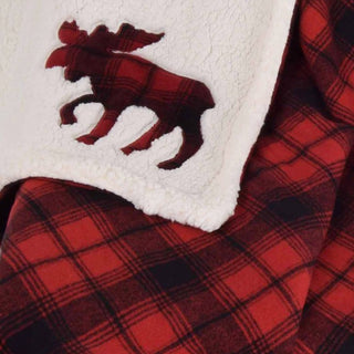 Manta reversible a cuadros con forma de sherpa con forma de alce, acogedora, de tartán rojo y negro con calidez festiva