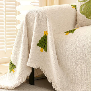 Funda de sofá con estampado de árbol de Navidad, festiva, acogedora y elegante, decoración navideña para tu sala de estar