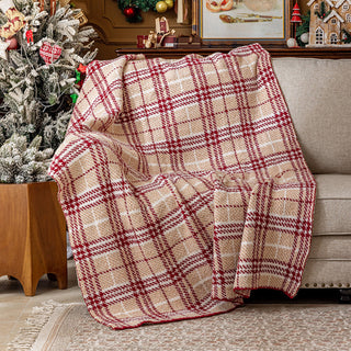 Manta sherpa clásica a cuadros Buffalo, diseño a cuadros rojos y blancos con forro suave para una comodidad acogedora