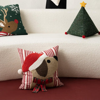 Almohada de pana con forma de estrella navideña con pompones, decoración festiva