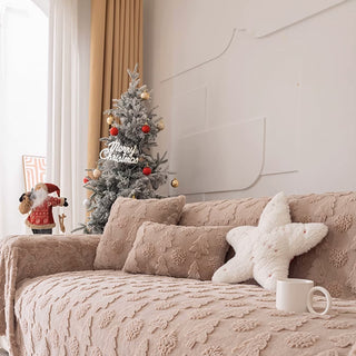 Funda de sofá de felpa con estampado de árbol de Navidad en 3D con acogedora textura cóncava-convexa