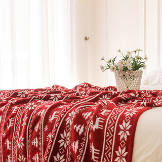 Manta nórdica tejida con renos, diseño festivo de copos de nieve y renos, para una acogedora decoración navideña