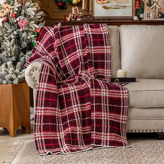 Manta sherpa clásica a cuadros Buffalo, diseño a cuadros rojos y blancos con forro suave para una comodidad acogedora